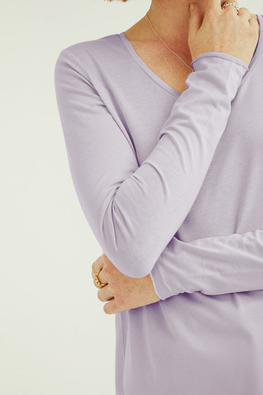 Esterella Women T-Shirt V-Neck Long Sleeve Ice Blue_E. Haze