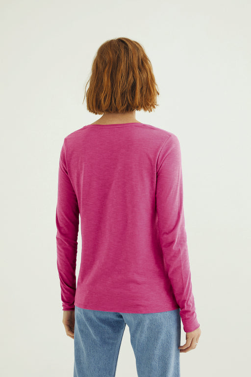 Esterella Women T-Shirt V-Neck Long Sleeve Festival Fuchsia