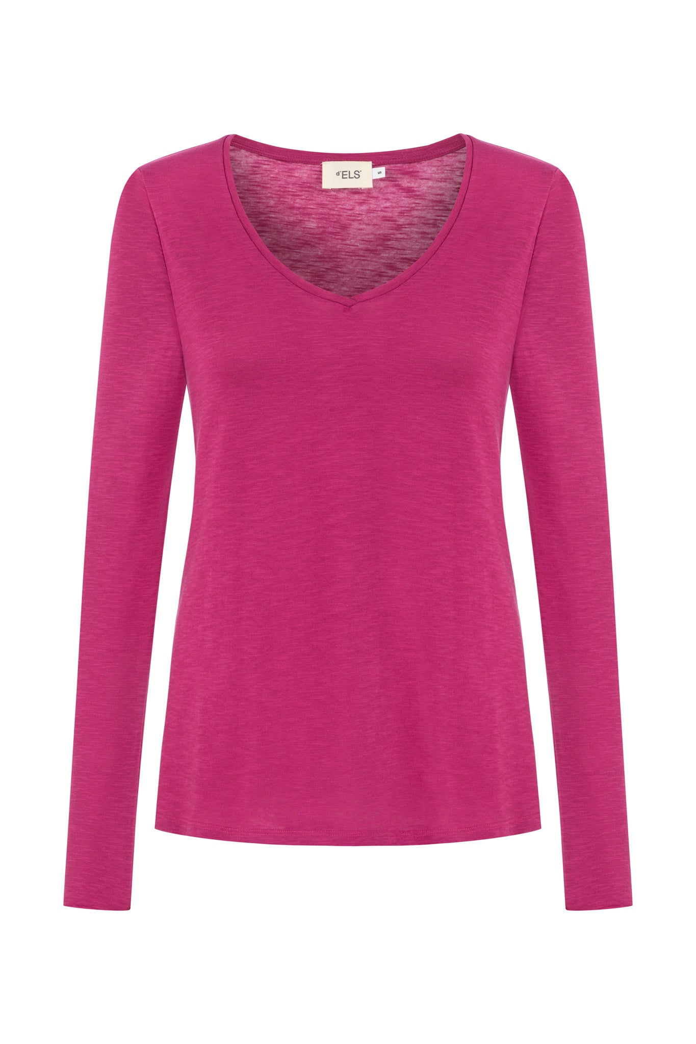 Esterella Women T-Shirt V-Neck Long Sleeve Festival Fuchsia