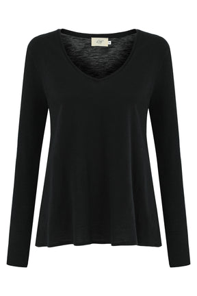 Esterella Damen T-Shirt mit V-Ausschnitt und langen Ärmeln Anthra