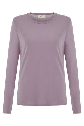 Mira Frauen T-Shirt Rundhalsausschnitt Langarm Lavendel Mist