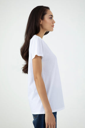 Vivien Damen T-Shirt Rundhalsausschnitt Kurzarm Weiß Single Jersey
