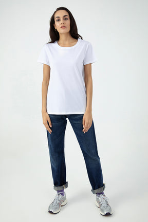 Vivien Damen T-Shirt Rundhalsausschnitt Kurzarm Weiß Single Jersey