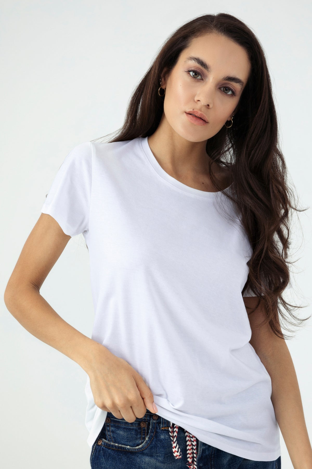 Vivien Women T-Shirt Round Neck Short Sleeve White Single Jersey