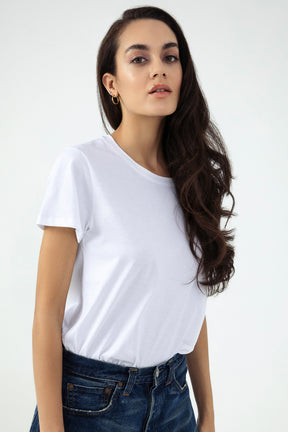 Vivien Damen T-Shirt Rundhalsausschnitt Kurzarm Weiß Single Jersey
