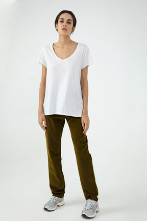 Rebecca Damen T-Shirt mit V-Ausschnitt und kurzen Ärmeln Off White