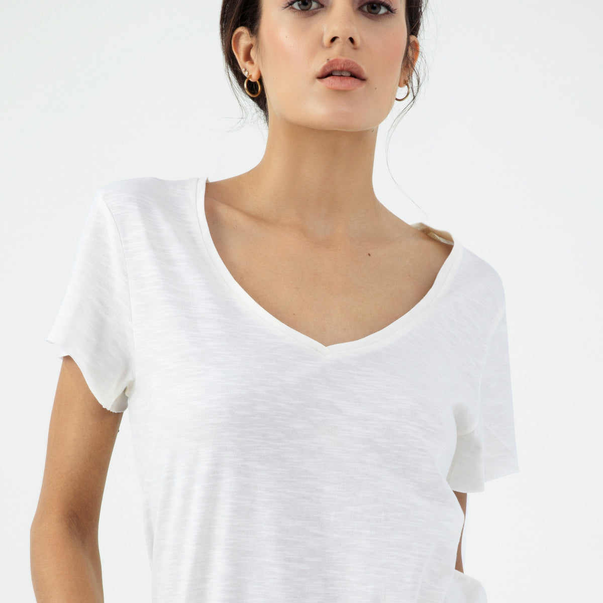 Rebecca Women T-Shirt V-Neck Short Sleeve Off White