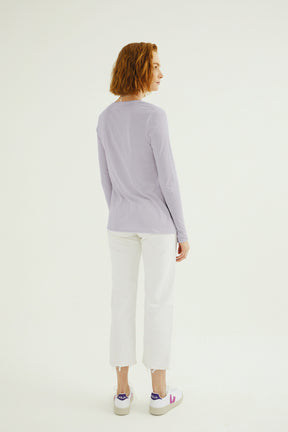 Esterella Damen T-Shirt mit V-Ausschnitt und langen Ärmeln Eisblau_E. Haze