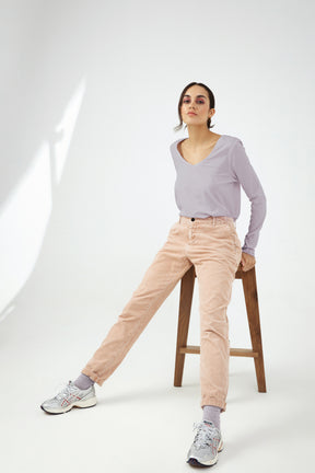 Esterella Damen T-Shirt mit V-Ausschnitt und langen Ärmeln Eisblau_E. Haze