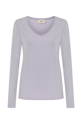 Esterella Damen T-Shirt mit V-Ausschnitt und langen Ärmeln Eisblau_E. Haze