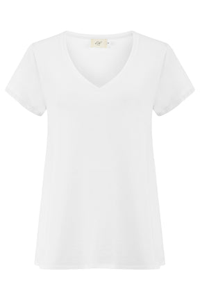 Rebecca Damen T-Shirt V-Ausschnitt Kurzarm Weiß Single Jersey
