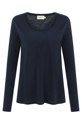 Miriam Damen T-Shirt Rundhalsausschnitt Langarm Dunkelblau