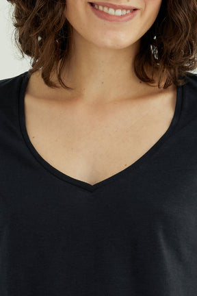 Esterella Damen T-Shirt mit V-Ausschnitt und langen Ärmeln Anthra