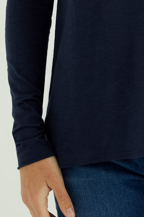 Esterella Damen T-Shirt mit V-Ausschnitt und langen Ärmeln Dunkelblau