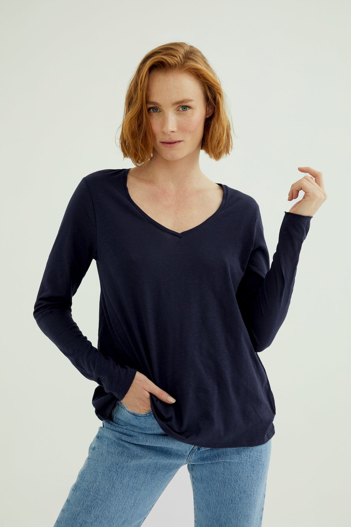 Esterella Damen T-Shirt V-Ausschnitt Langarm Nachthimmel