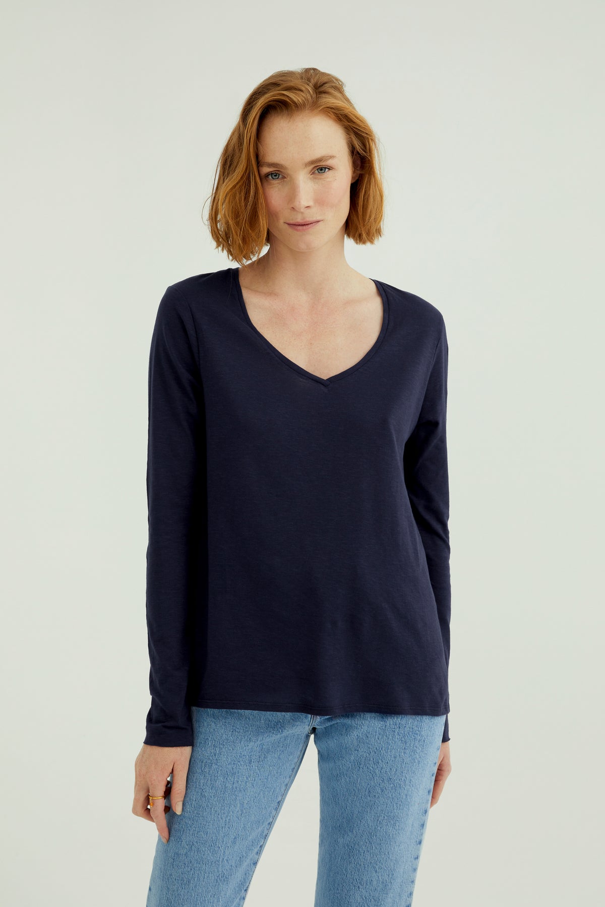 Esterella Damen T-Shirt V-Ausschnitt Langarm Nachthimmel