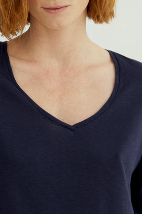 Esterella Damen T-Shirt V-Ausschnitt Langarm Nachthimmel