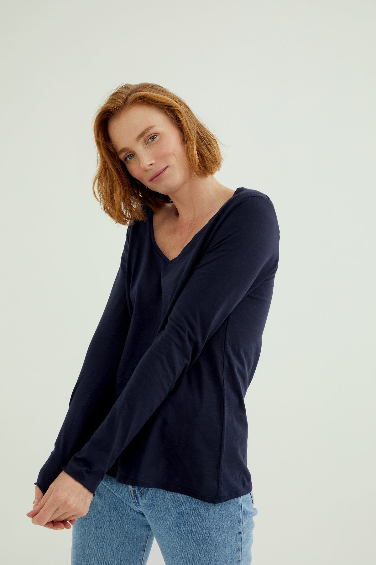 Esterella Damen T-Shirt V-Ausschnitt Langarm Nachthimmel