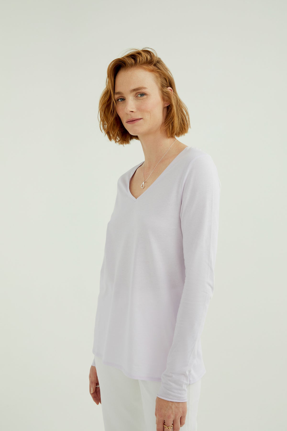 Esterella Women T-Shirt V-Neck Long Sleeve Orchid Tint