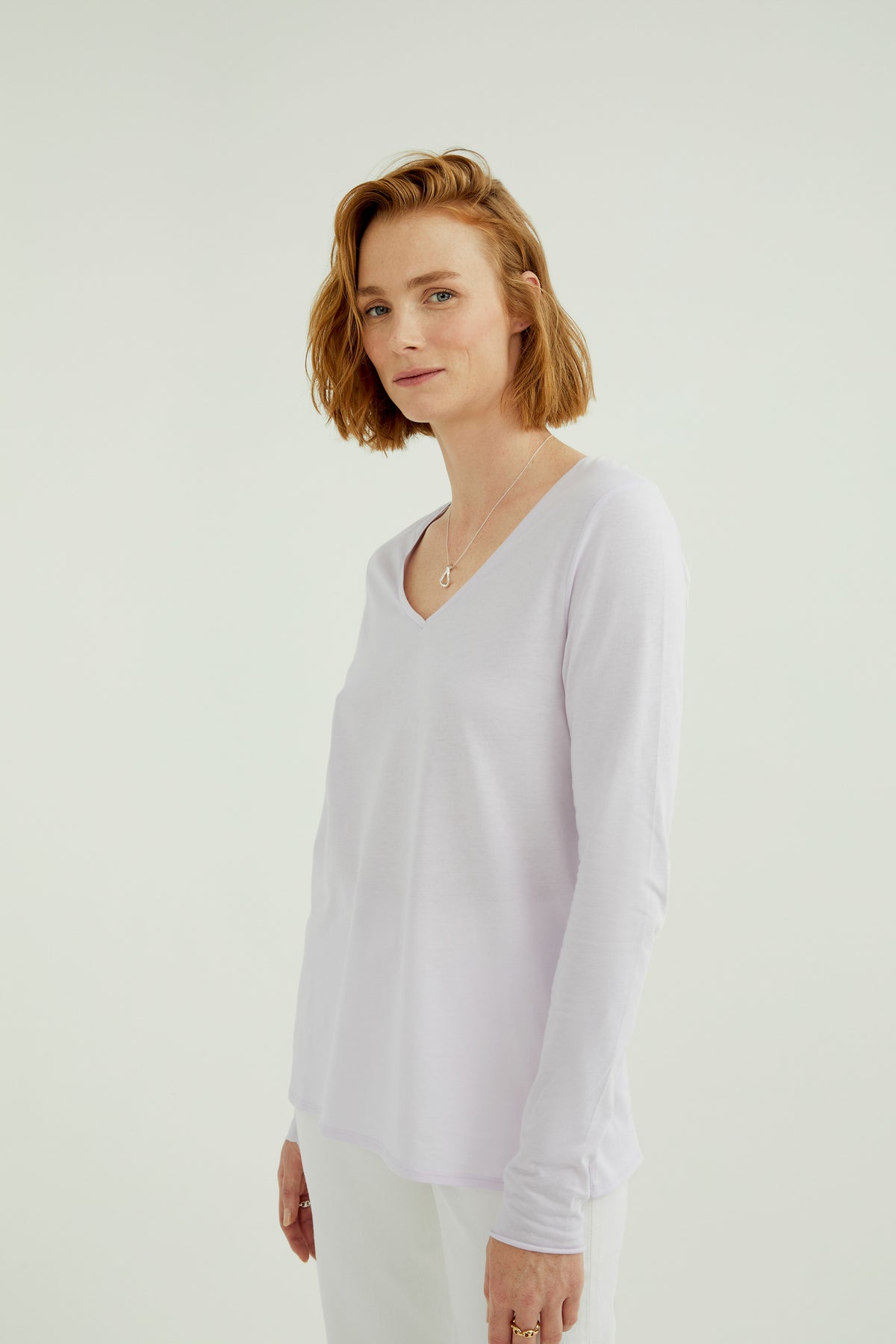 Esterella Damen T-Shirt mit V-Ausschnitt und langen Ärmeln Orchid Tint