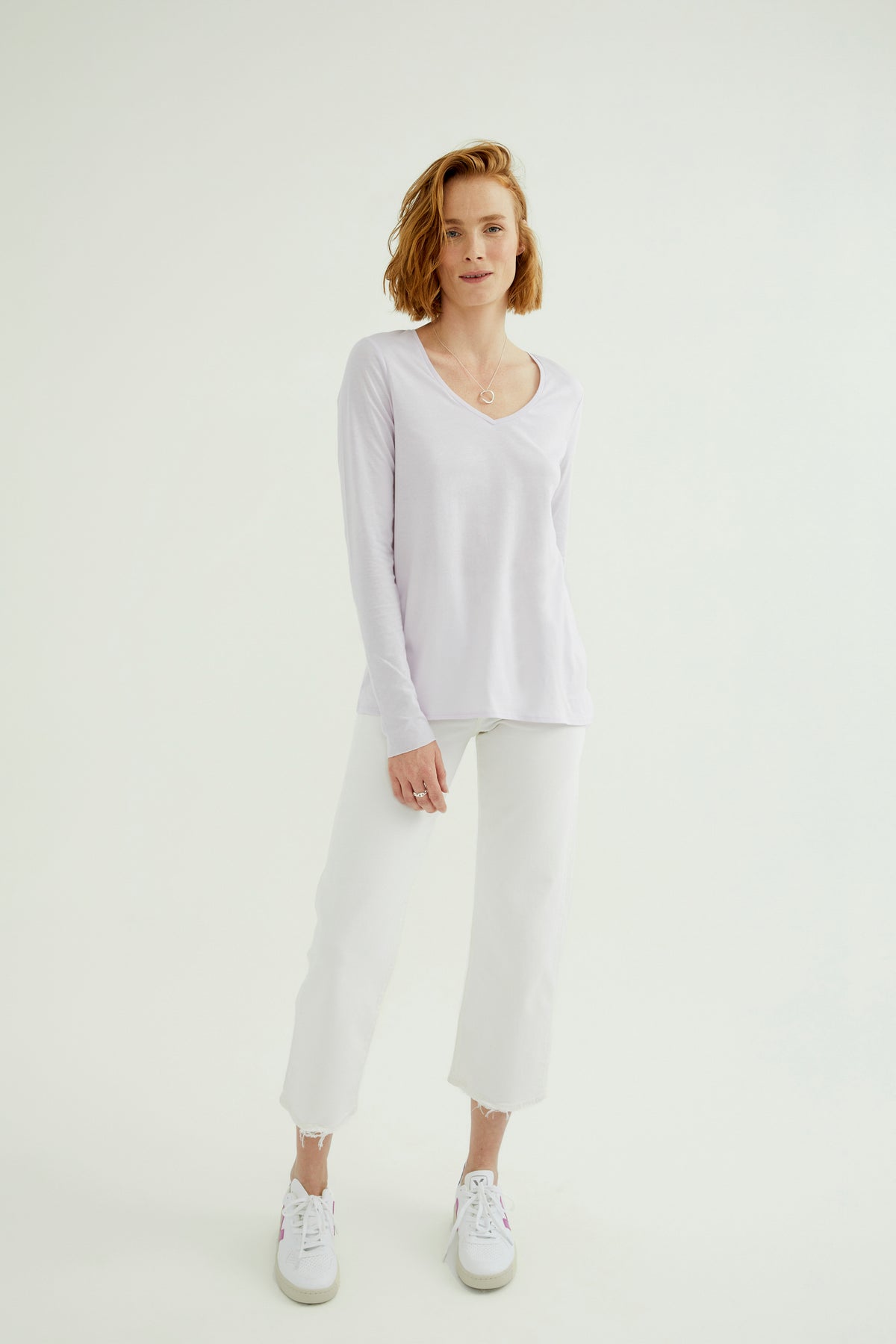 Esterella Damen T-Shirt mit V-Ausschnitt und langen Ärmeln Orchid Tint