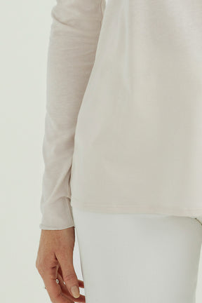 Esterella Damen T-Shirt mit V-Ausschnitt und langen Ärmeln Weiß Sand