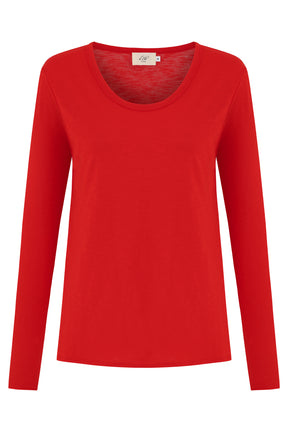 Miriam Women T-Shirt Round Neck Long Sleeve Fiery Red
