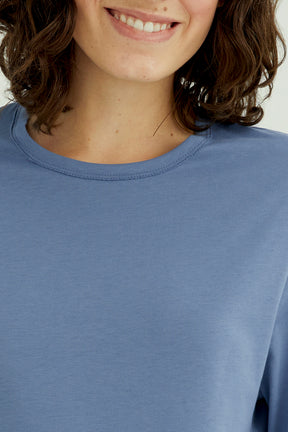 Mira Frauen T-Shirt Rundhalsausschnitt Langarm Land Blau