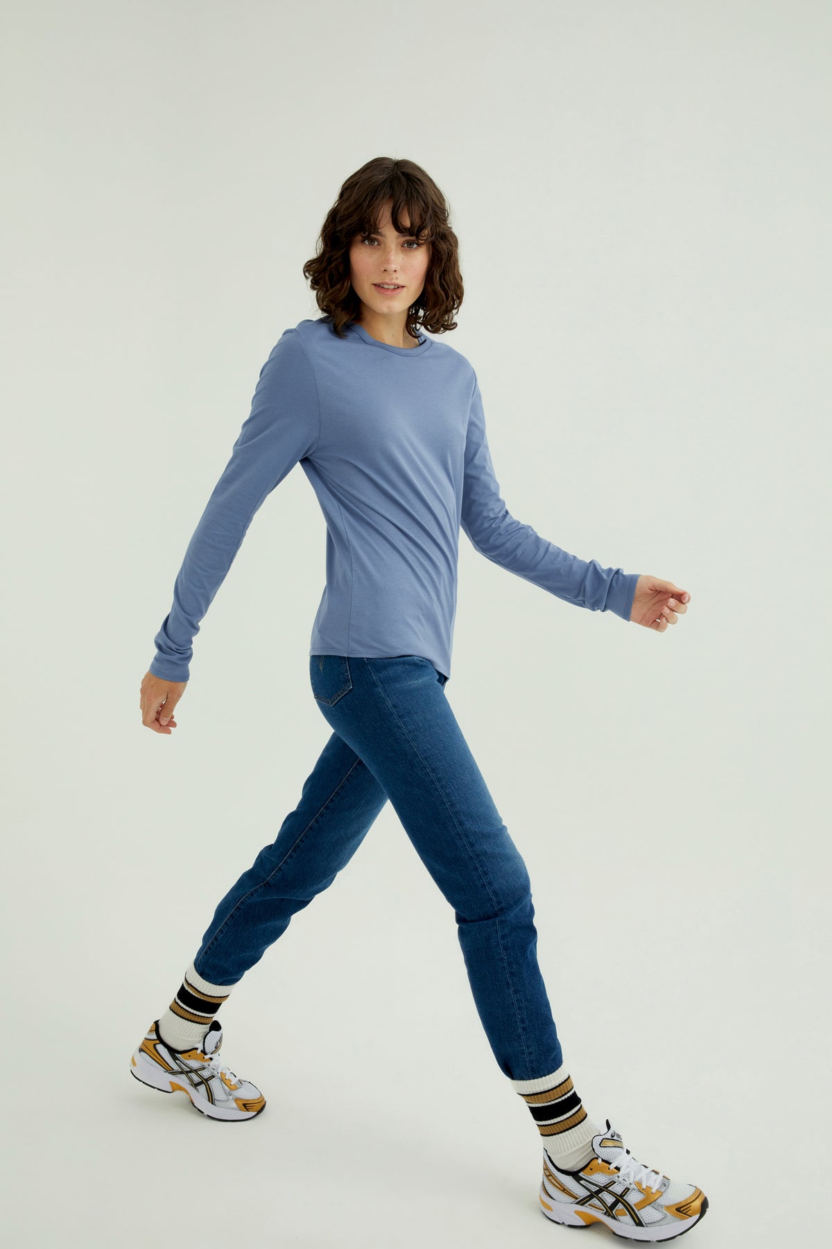 Mira Frauen T-Shirt Rundhalsausschnitt Langarm Land Blau
