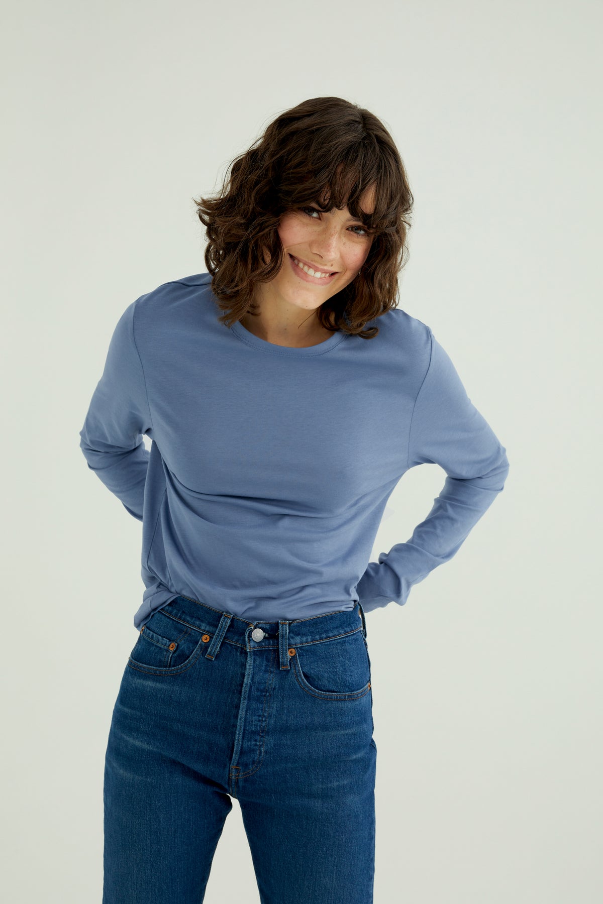 Mira Frauen T-Shirt Rundhalsausschnitt Langarm Land Blau