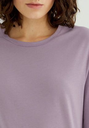 Mira Frauen T-Shirt Rundhalsausschnitt Langarm Lavendel Mist