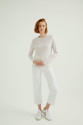 Mira Women T-Shirt Round Neck Long Sleeve White Sand