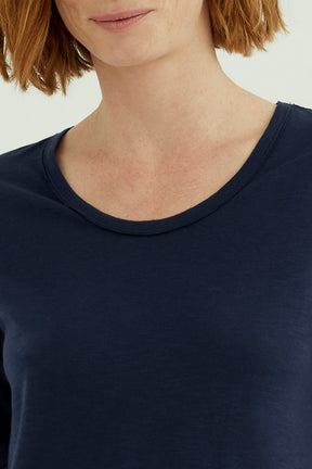 Miriam Damen T-Shirt Rundhalsausschnitt Langarm Dunkelblau