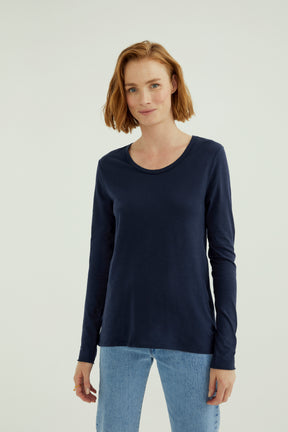 Miriam Women T-Shirt Round Neck Long Sleeve Dark Blue