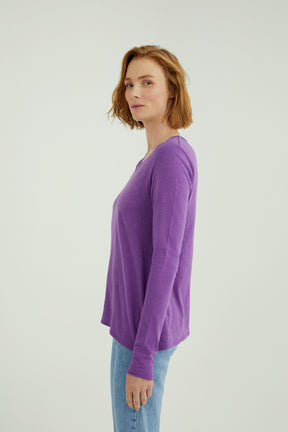 Miriam Women T-Shirt Round Neck Long Sleeve Deep Lavender