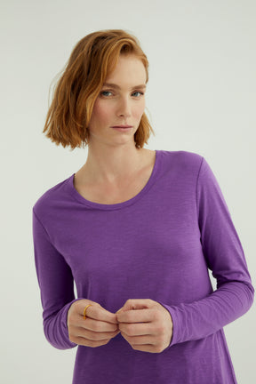 Miriam Women T-Shirt Round Neck Long Sleeve Deep Lavender