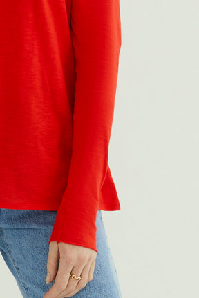 Miriam Women T-Shirt Round Neck Long Sleeve Fiery Red