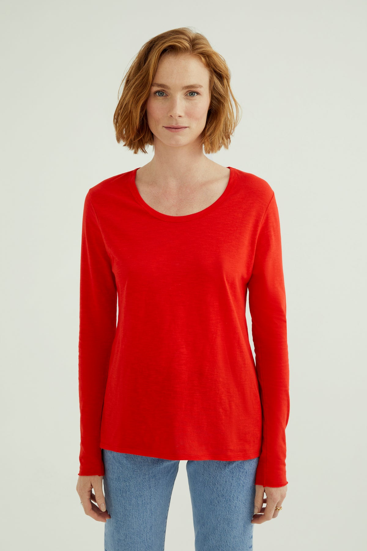Miriam Damen T-Shirt Rundhalsausschnitt Langarm Feurig Rot