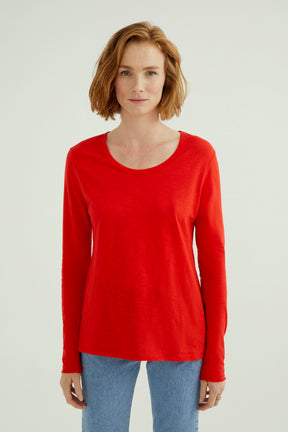 Miriam Women T-Shirt Round Neck Long Sleeve Fiery Red