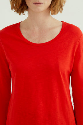 Miriam Women T-Shirt Round Neck Long Sleeve Fiery Red
