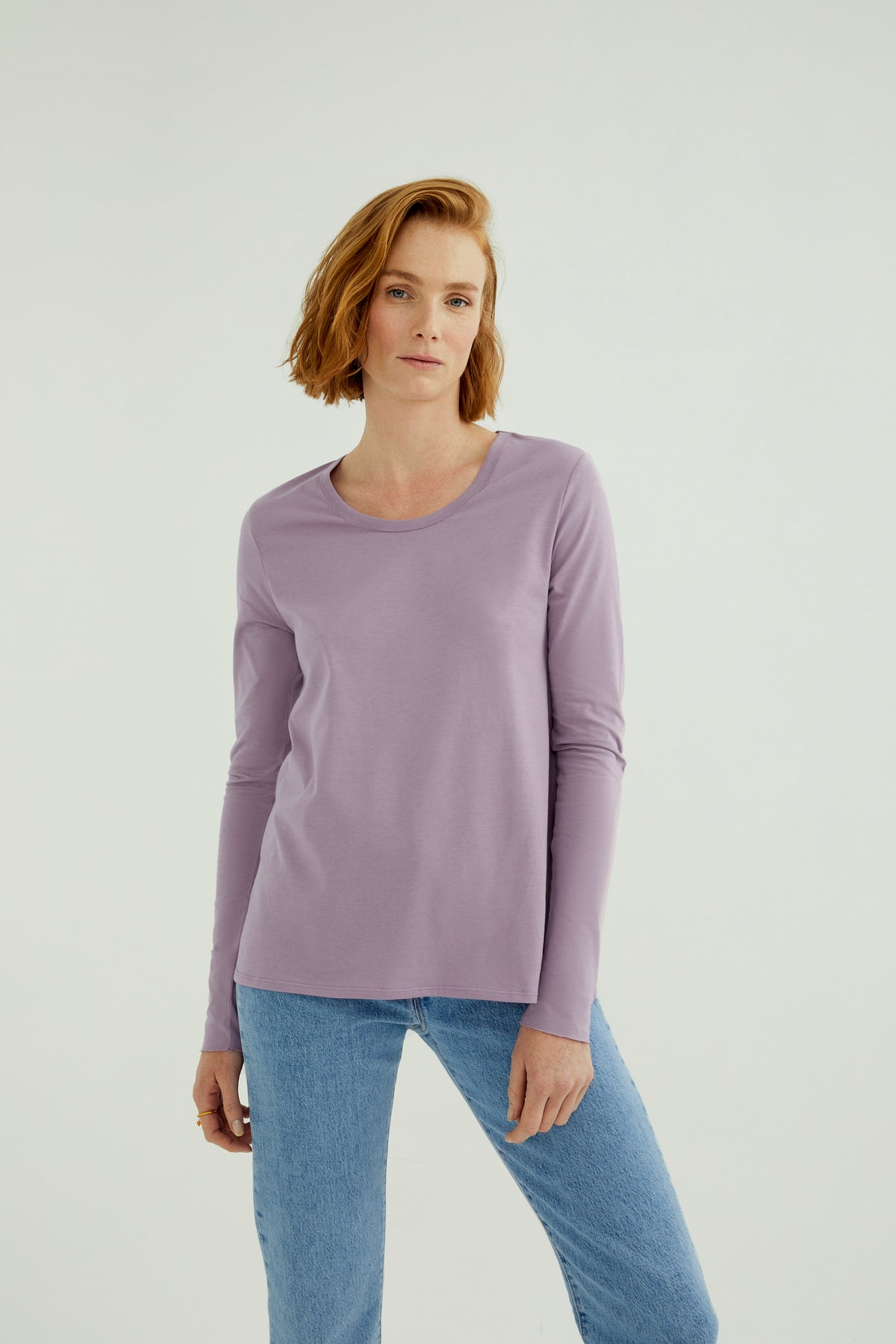 Miriam Damen T-Shirt Rundhalsausschnitt Langarm Lavendel Mist