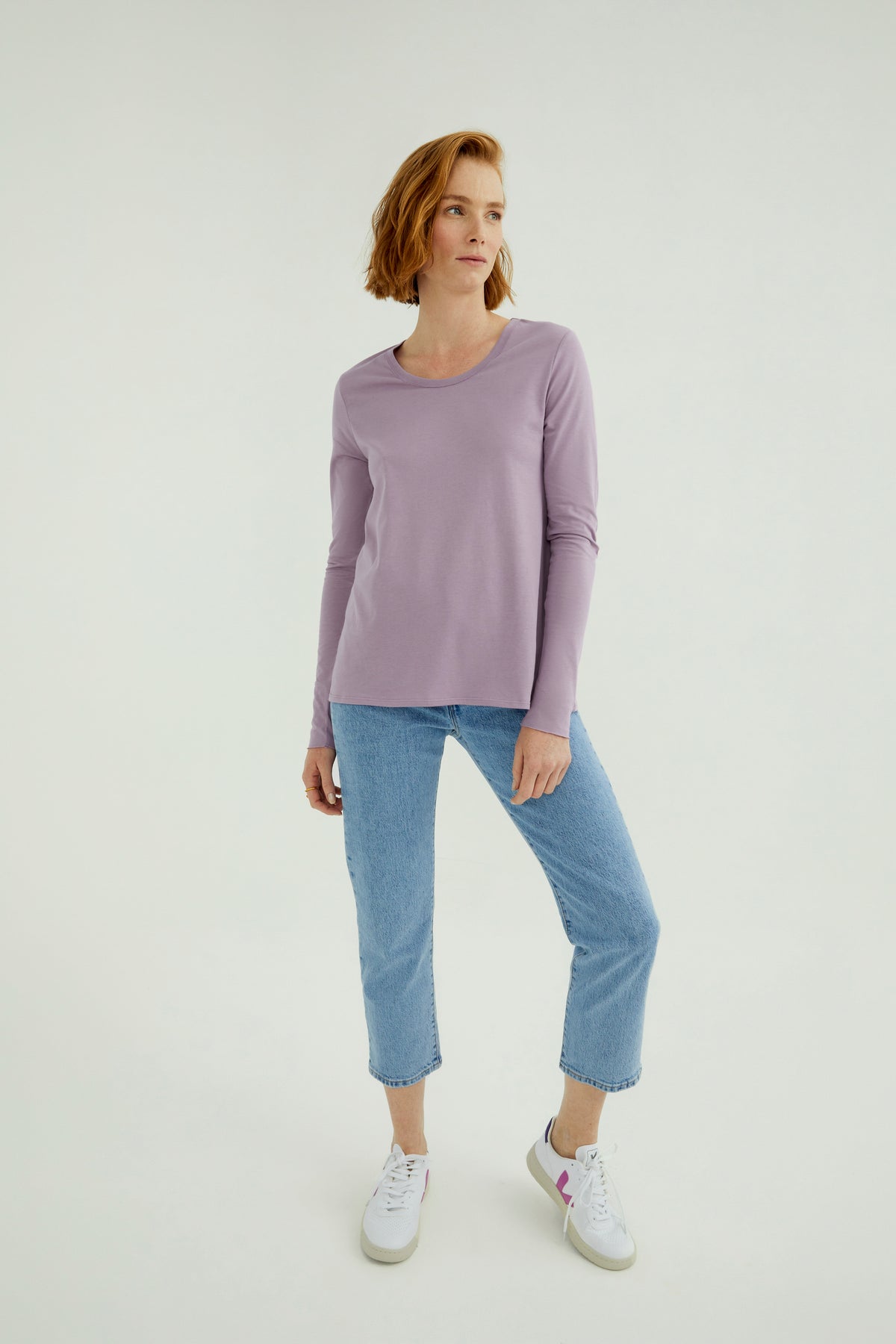Miriam Damen T-Shirt Rundhalsausschnitt Langarm Lavendel Mist