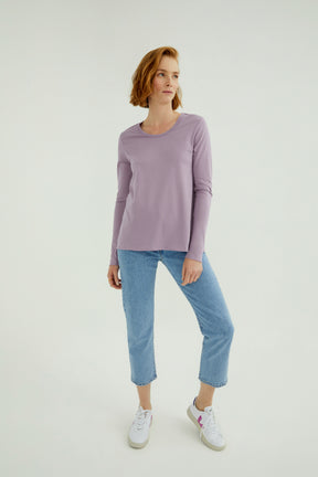 Miriam Damen T-Shirt Rundhalsausschnitt Langarm Lavendel Mist