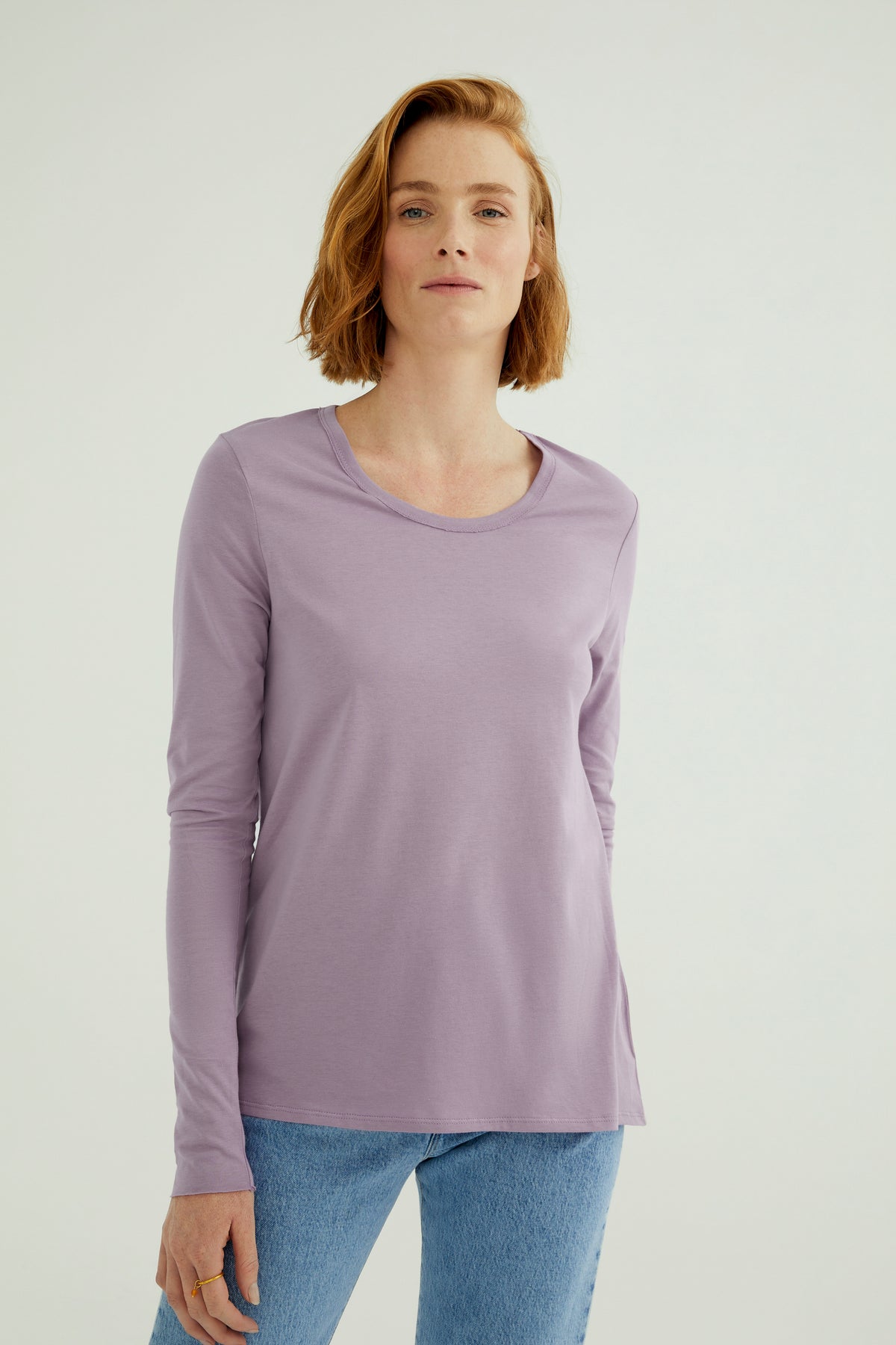 Miriam Damen T-Shirt Rundhalsausschnitt Langarm Lavendel Mist
