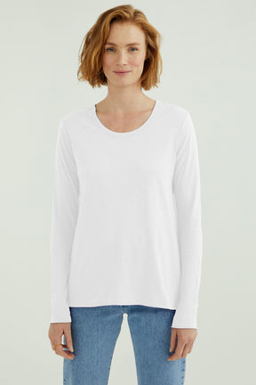 Miriam Damen T-Shirt Rundhalsausschnitt Langarm Weiß