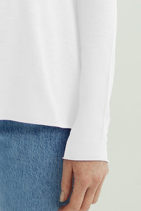 Miriam Damen T-Shirt Rundhalsausschnitt Langarm Weiß