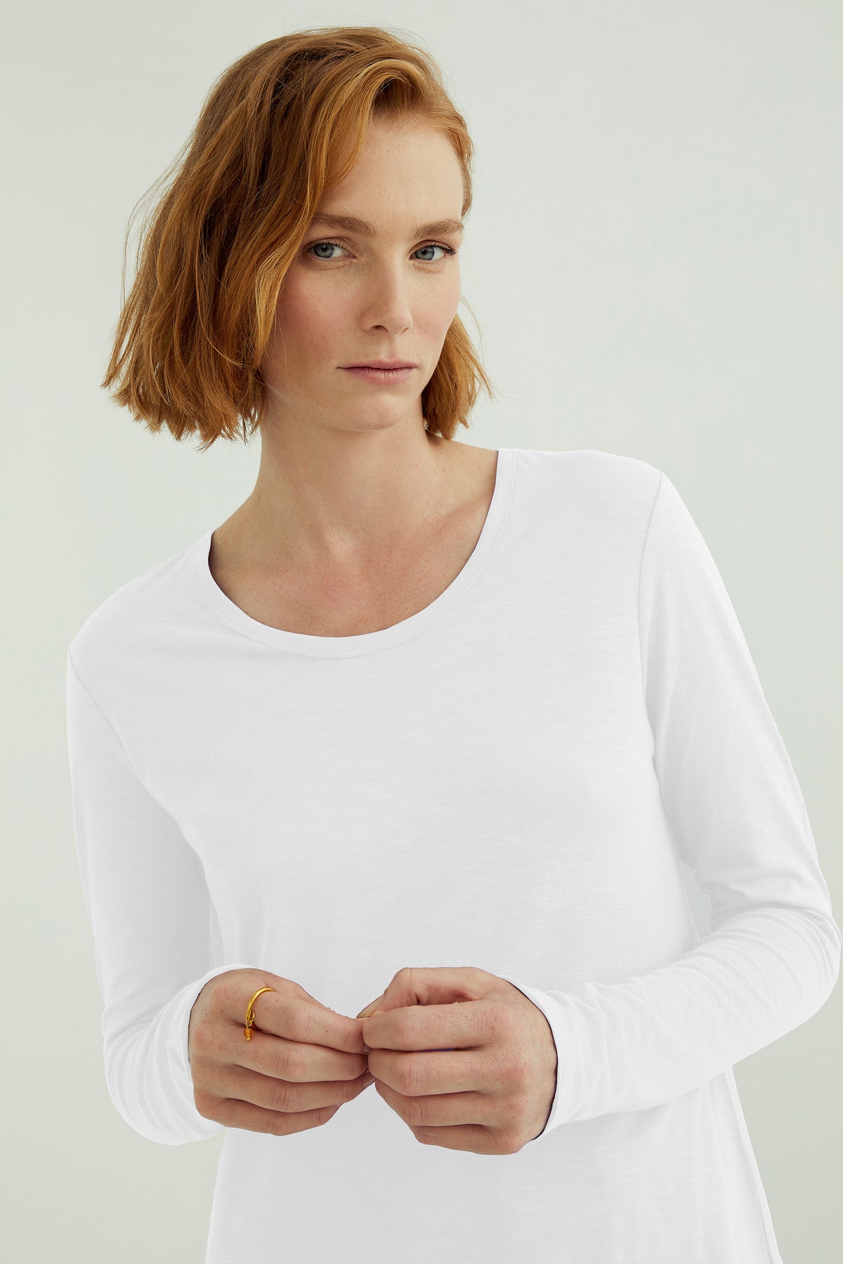 Miriam Damen T-Shirt Rundhalsausschnitt Langarm Weiß