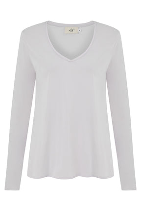 Esterella Damen T-Shirt mit V-Ausschnitt und langen Ärmeln Orchid Tint